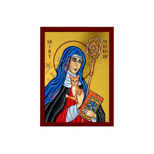 Saint Gertrude of Nivelles icon, Handmade Greek Orthodox Catholic icon of St Gertrude the GreatByzantine art wall hanging icon on wood plaque decor gift (Copy) - TheHolyArt