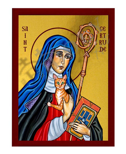 Saint Gertrude of Nivelles icon, Handmade Greek Orthodox Catholic icon of St Gertrude the GreatByzantine art wall hanging icon on wood plaque decor gift (Copy) - TheHolyArt