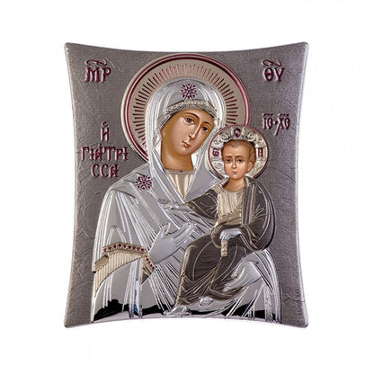 Virgin Mary / Panagia Giatrissa Elegant Handmade Silver 925 Greek Orthodox icon, Byzantine art wall hanging on wood plaque icon, religious icon home decor - TheHolyArt