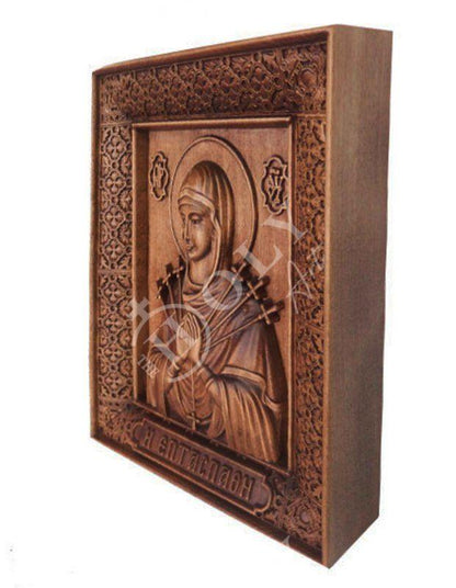 Our Lady of Sorrows icon, Virgin Mary icon Seven 7 swords, Handmade Greek Orthodox Icon, Mother of God Byzantine art wall hanging plaque - TheHolyArt