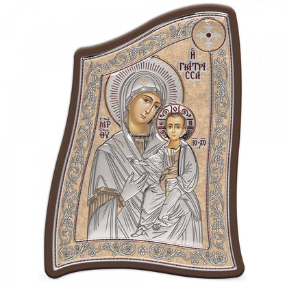 Virgin Mary / Panagia Giatrissa Modern Handmade Silver 925 Greek Orthodox icon, Byzantine art wall hanging on wood plaque icon, religious icon home decor - TheHolyArt