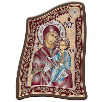 Virgin Mary / Panagia Giatrissa Modern Handmade Silver 925 Greek Orthodox icon, Byzantine art wall hanging on wood plaque icon, religious icon home decor - TheHolyArt