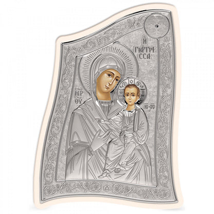 Virgin Mary / Panagia Giatrissa Modern Handmade Silver 925 Greek Orthodox icon, Byzantine art wall hanging on wood plaque icon, religious icon home decor - TheHolyArt