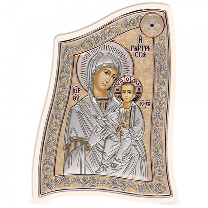 Virgin Mary / Panagia Giatrissa Modern Handmade Silver 925 Greek Orthodox icon, Byzantine art wall hanging on wood plaque icon, religious icon home decor - TheHolyArt