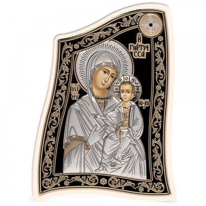 Virgin Mary / Panagia Giatrissa Modern Handmade Silver 925 Greek Orthodox icon, Byzantine art wall hanging on wood plaque icon, religious icon home decor - TheHolyArt
