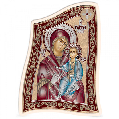 Virgin Mary / Panagia Giatrissa Modern Handmade Silver 925 Greek Orthodox icon, Byzantine art wall hanging on wood plaque icon, religious icon home decor - TheHolyArt
