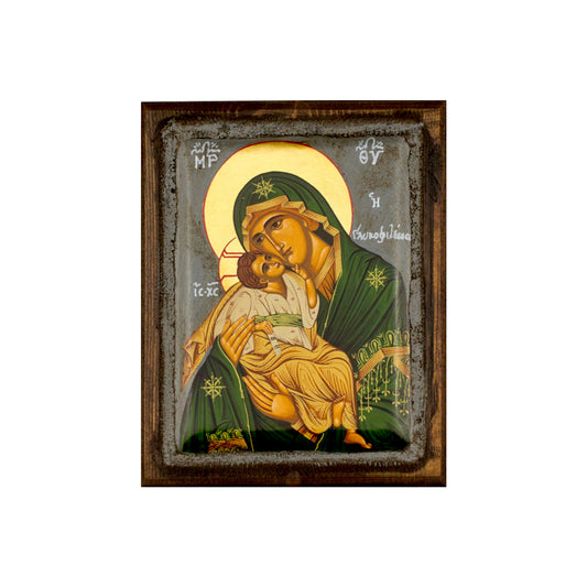 Virgin Mary Panagia Glykophilousa icon, Vintage Canvas Serigraphy Handmade Greek Orthodox icon of Panagia Glykophilousa Byzantine art wall hanging wood, religious plaque