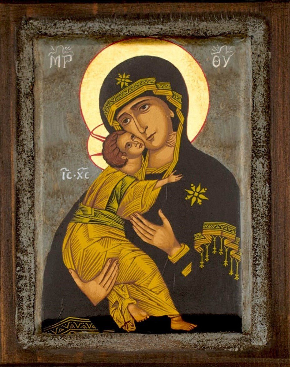 Panagia Glykophilousa Virgin Mary icon, Vintage Canvas Serigraphy Handmade Greek Orthodox icon Byzantine art wall hanging wood, religious plaque