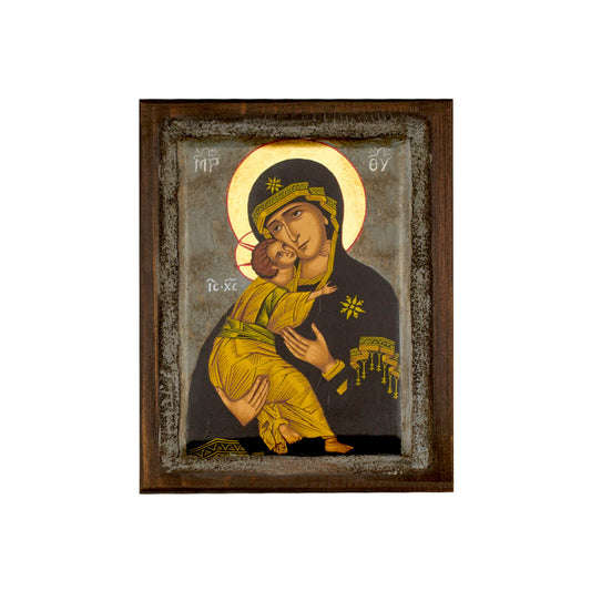 Panagia Glykophilousa Virgin Mary icon, Vintage Canvas Serigraphy Handmade Greek Orthodox icon Byzantine art wall hanging wood, religious plaque