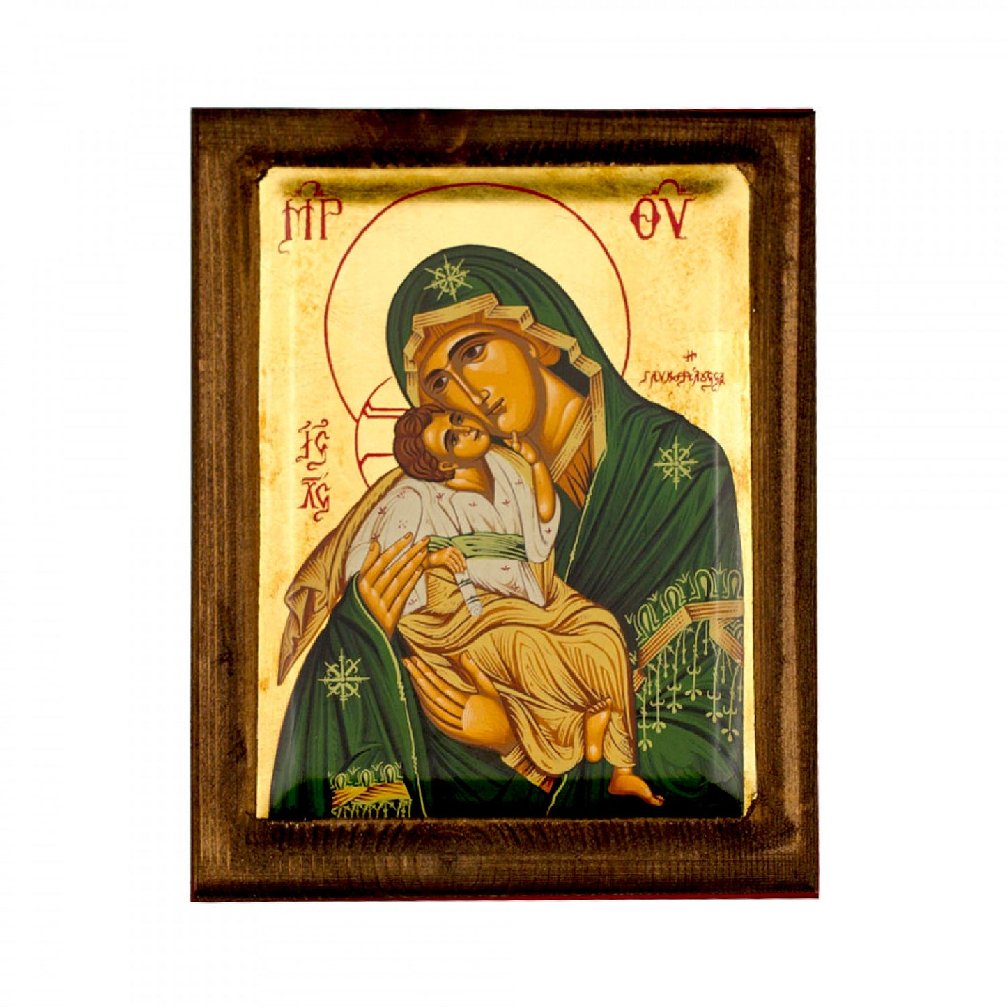 Virgin Mary-Panagia Glykophilousa icon, Gold Canvas Serigraphy Handmade Greek Orthodox icon of Our Lady Byzantine art wall hanging wood, religious plaque