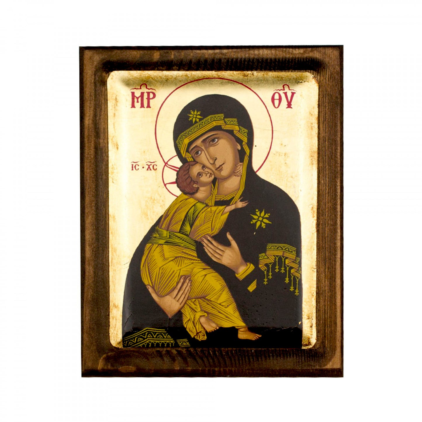 Panagia Glykophilousa Virgin Mary icon, Gold leaf Canvas Serigraphy Handmade Greek Orthodox icon of Our Lady Byzantine art wall hanging wood, religious plaque