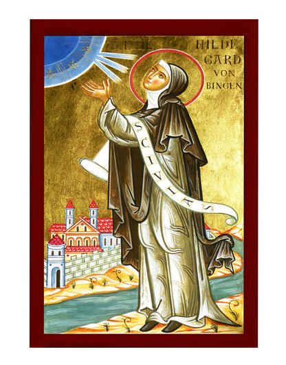 Saint Hildegard icon, Handmade Greek Catholic icon St Hildegard von Bingen, Byzantine art wall hanging on wood plaque, religious decor gift - TheHolyArt
