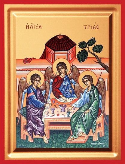 Holy Trinity (Hospitality of Abraham) - detail (carved wood)