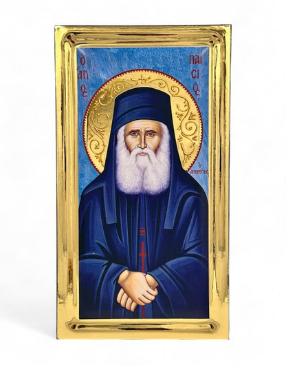Saint Paisios the Athonite handmade Greek Orthodox serigraphy icon on engraved wood - TheHolyArt
