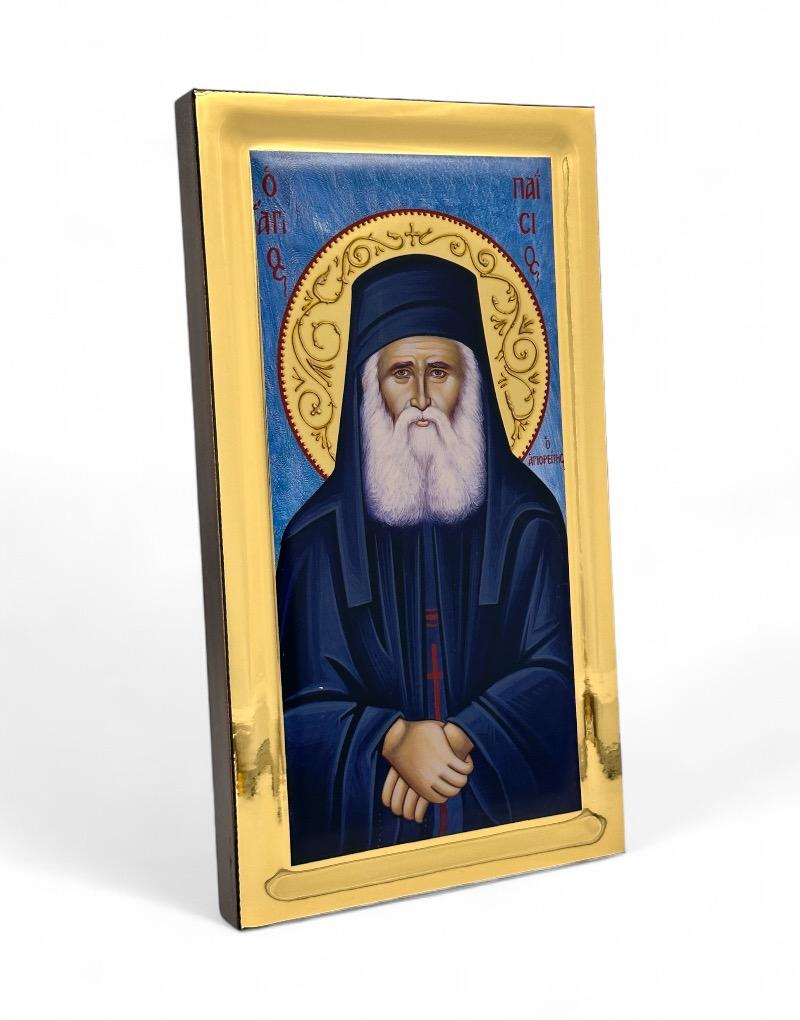 Saint Paisios the Athonite handmade Greek Orthodox serigraphy icon on engraved wood - TheHolyArt