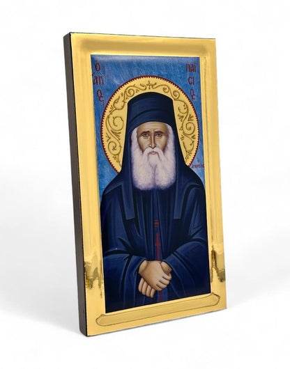 Saint Paisios the Athonite handmade Greek Orthodox serigraphy icon on engraved wood - TheHolyArt