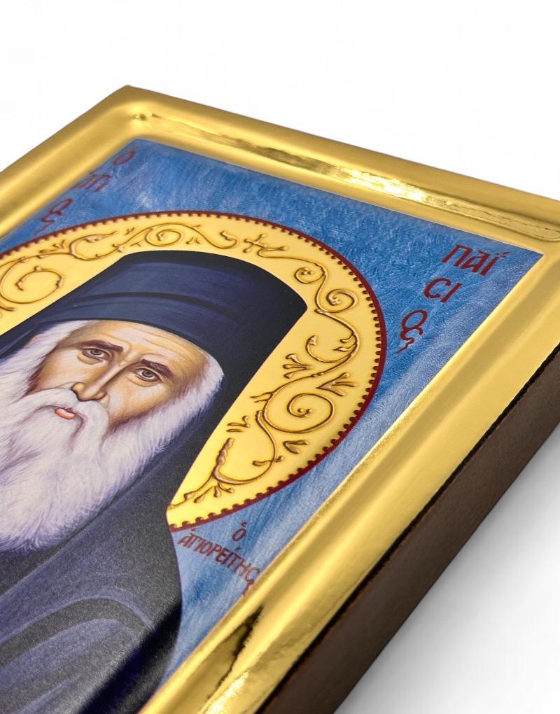 Saint Paisios the Athonite handmade Greek Orthodox serigraphy icon on engraved wood - TheHolyArt