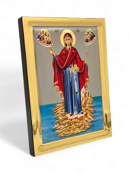 Virgin Mary Athonitissa Guardian of Mount Athos handmade Greek Orthodox serigraphy icon on engraved wood - TheHolyArt