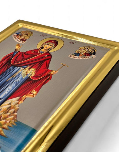 Virgin Mary Athonitissa Guardian of Mount Athos handmade Greek Orthodox serigraphy icon on engraved wood - TheHolyArt
