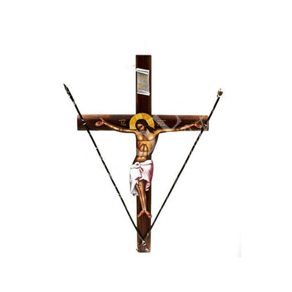 Crucifix Jesus Christ Orthodox Cross, Blessing Cross w/ Spear, Byzantine art wall hanging, Greek Handmade wooden Cross, religious decor - TheHolyArt