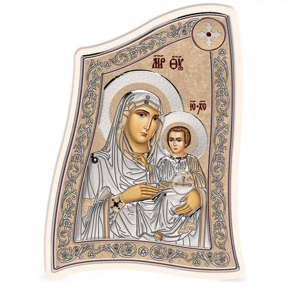 Virgin Mary / Panagia Ierosolymitissa Modern Handmade Silver 925 Greek Orthodox icon, Byzantine art wall hanging on wood plaque icon, religious icon home decor - TheHolyArt