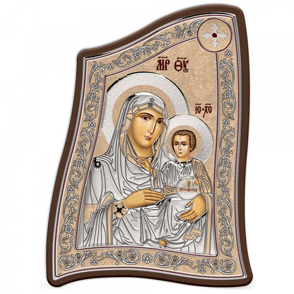 Virgin Mary / Panagia Ierosolymitissa Modern Handmade Silver 925 Greek Orthodox icon, Byzantine art wall hanging on wood plaque icon, religious icon home decor - TheHolyArt