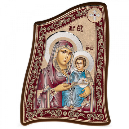 Virgin Mary / Panagia Ierosolymitissa Modern Handmade Silver 925 Greek Orthodox icon, Byzantine art wall hanging on wood plaque icon, religious icon home decor - TheHolyArt