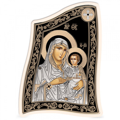 Virgin Mary / Panagia Ierosolymitissa Modern Handmade Silver 925 Greek Orthodox icon, Byzantine art wall hanging on wood plaque icon, religious icon home decor - TheHolyArt