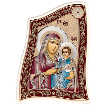Virgin Mary / Panagia Ierosolymitissa Modern Handmade Silver 925 Greek Orthodox icon, Byzantine art wall hanging on wood plaque icon, religious icon home decor - TheHolyArt
