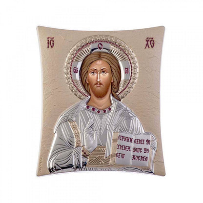 Jesus Christ icon, Lifegiver, Pantocrator, Elegant Handmade Silver 925 Greek Orthodox icon, Byzantine art wall hanging on wood plaque icon, religious icon home decor - TheHolyArt