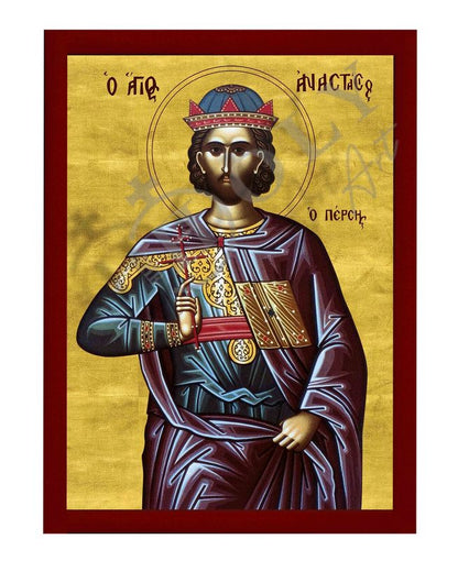 Saint Anastasios icon, Handmade Greek Orthodox icon of St Anastasios the Persian Byzantine art wall hanging icon wood plaque, religious gift - TheHolyArt