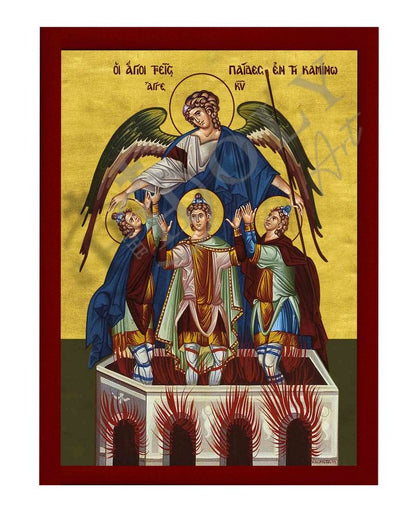 Saint Holy Three Children in the Furnace icon, Handmade Greek Orthodox icon, Byzantine art wall hanging icon plaque, religious gift - TheHolyArt