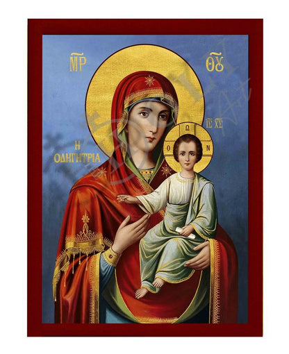 Virgin Mary icon, Handmade Greek Orthodox Icon of Virgin Mary Hodegetria, Mother of God Byzantine art wall hanging plaque - TheHolyArt