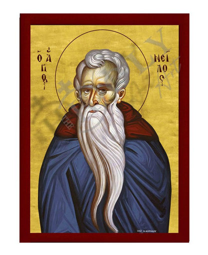 Saint Nilus icon, Handmade Greek Orthodox icon of St Neilos of Sinai, Byzantine art wall hanging wood plaque - TheHolyArt