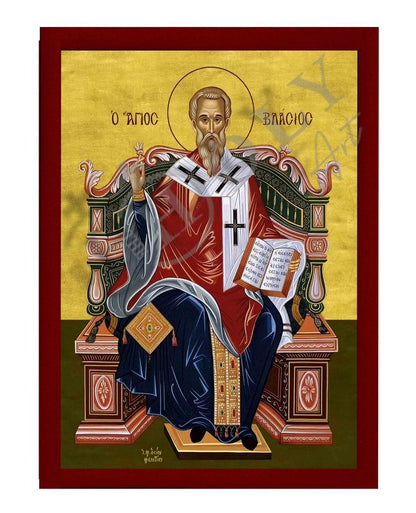 Saint Vlassius icon, Handmade Greek Orthodox Icon of St Vlassius, Byzantine art wall hanging plaque - TheHolyArt