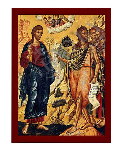 Jesus Christ and St John Forerunner icon, Handmade Greek Orthodox icon, Byzantine religious wood plaque - TheHolyArt