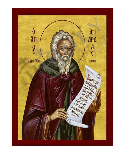Saint Andrew icon, Handmade Greek Orthodox icon of St Andrew the Fool-for-Christ, Byzantine wood plaque - TheHolyArt