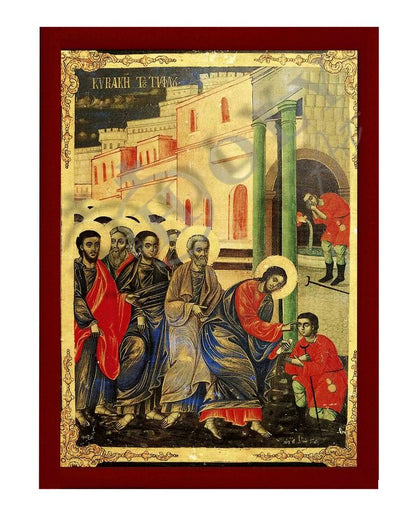 The Sunday of the Blind Man icon Handmade Greek Orthodox icon Byzantine art wall hanging on wood plaque, religious gift - TheHolyArt