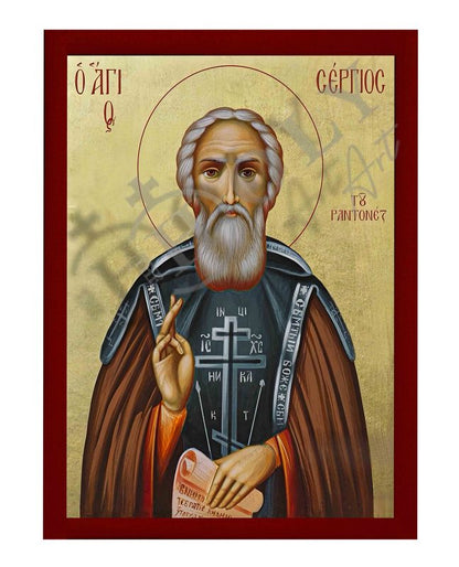 Saint Sergius icon, Handmade Greek Orthodox icon of Forefather St Sergius of Radonezh, Byzantine art wall hanging, religious gift - TheHolyArt