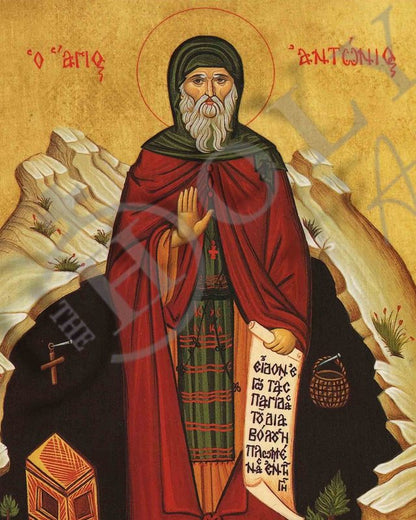 Saint Anthony icon, Handmade Greek Orthodox icon of Saint Antonius, Byzantine art wall hanging wood plaque icon, religious decor (fb) - TheHolyArt
