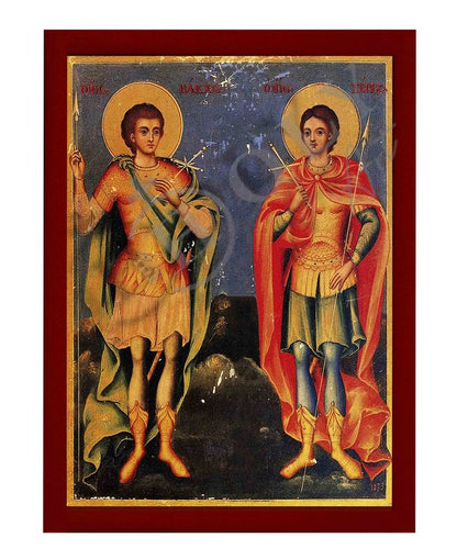 Saint Sergius and Bacchus icon, Handmade Greek Orthodox Icon Patron Saints of Soldiers, Byzantine art wall hanging plaque - TheHolyArt