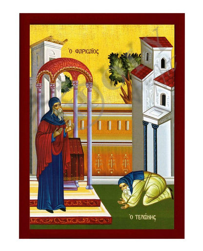 The Parable of Tax Collector and the Pharisee icon Handmade Greek Orthodox icon Byzantine art wall hanging on wood plaque, religious gift - TheHolyArt