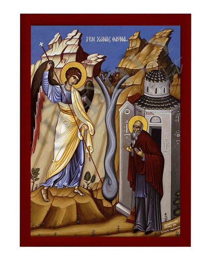 Archangel Michael icon, Handmade Greek Orthodox icon of Miracle of the Archangel Michael at Chonae, Byzantine art wall hanging on wood plaque religious icon, religious gift - TheHolyArt
