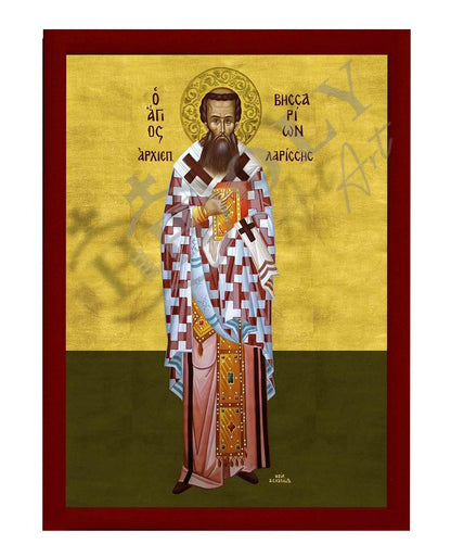 Saint Vissarion icon, Handmade Greek Orthodox Icon of St Vissarion, Byzantine art wall hanging plaque - TheHolyArt