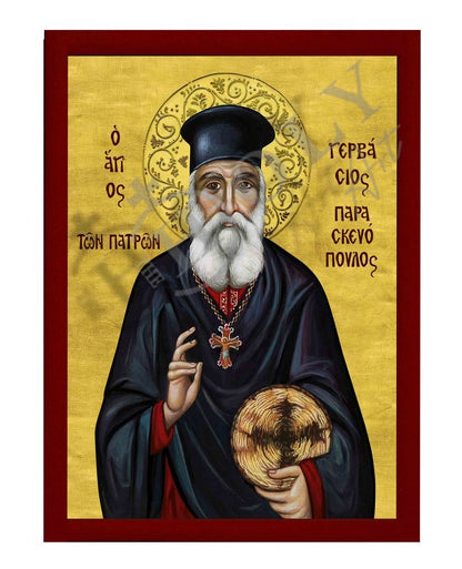 Saint Gervasius icon, Handmade Greek Orthodox Icon of St Gervasius of Patra, Byzantine art wall hanging plaque - TheHolyArt