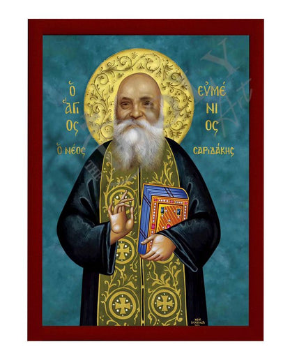 Saint Eumenius icon, Handmade Greek Orthodox icon of St Eumenius Saridakis, Byzantine art wall hanging wood plaque, religious gift - TheHolyArt