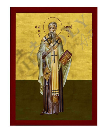 Saint Meletius icon, Handmade Greek Orthodox icon of St Meletius, Byzantine art wall hanging wood plaque - TheHolyArt