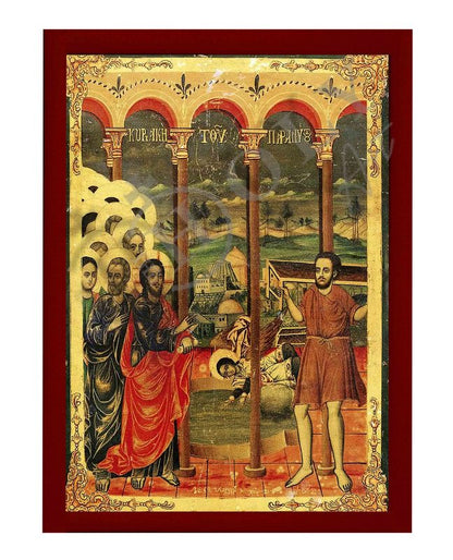 The Sunday of the Paralytic icon Handmade Greek Orthodox icon Byzantine art wall hanging on wood plaque, religious gift - TheHolyArt