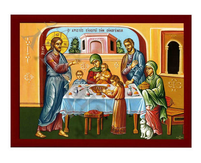Jesus Christ icon Blessing the Family Handmade Greek Orthodox icon Byzantine art wall hanging plaque - TheHolyArt