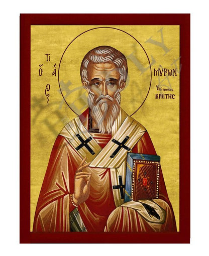 Saint Myron icon, Handmade Greek Orthodox icon of St Myron, Byzantine art wall hanging wood plaque - TheHolyArt